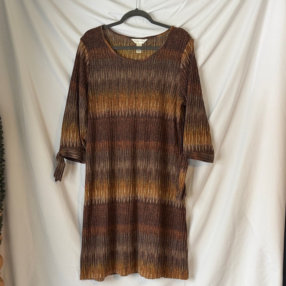 Christopher & Banks Brown and Gold Striped Midi Dress